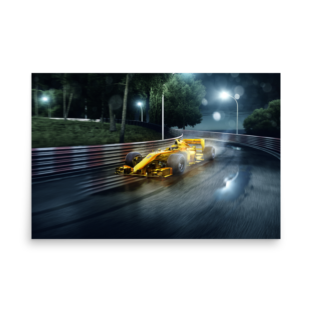 Gold Formula One Race Car 24"x36" Bedroom Poster