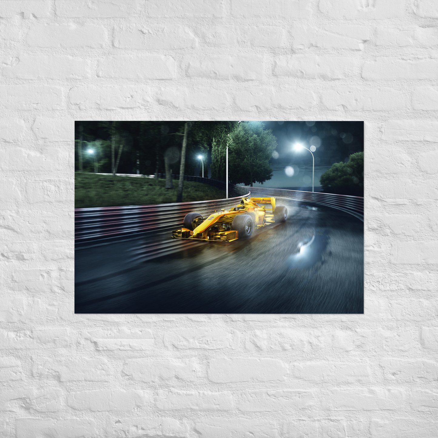 Gold Formula One Race Car 24"x36" Bedroom Poster