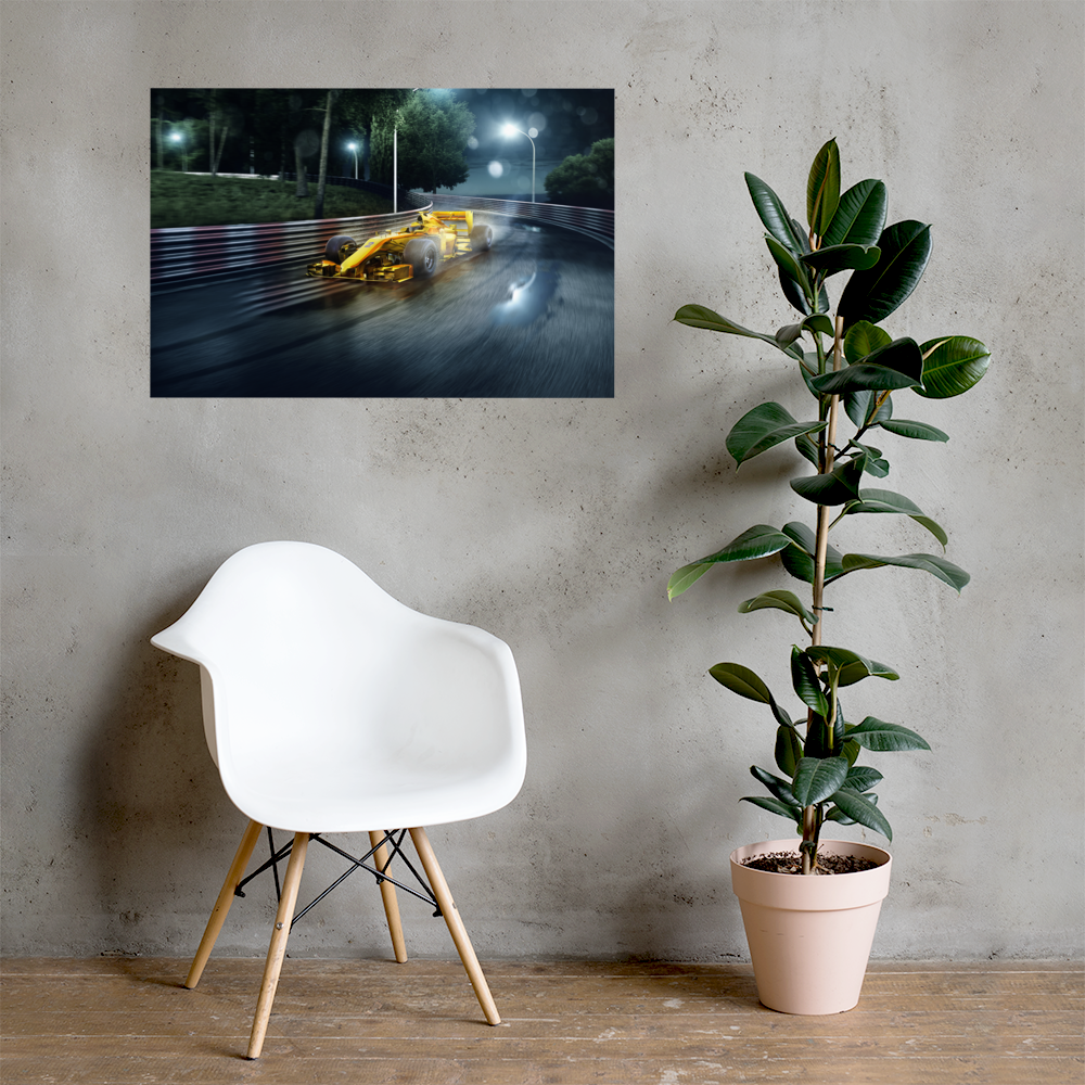 Gold Formula One Race Car 24"x36" Bedroom Poster