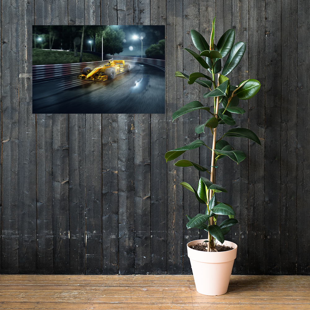 Gold Formula One Race Car 24"x36" Bedroom Poster