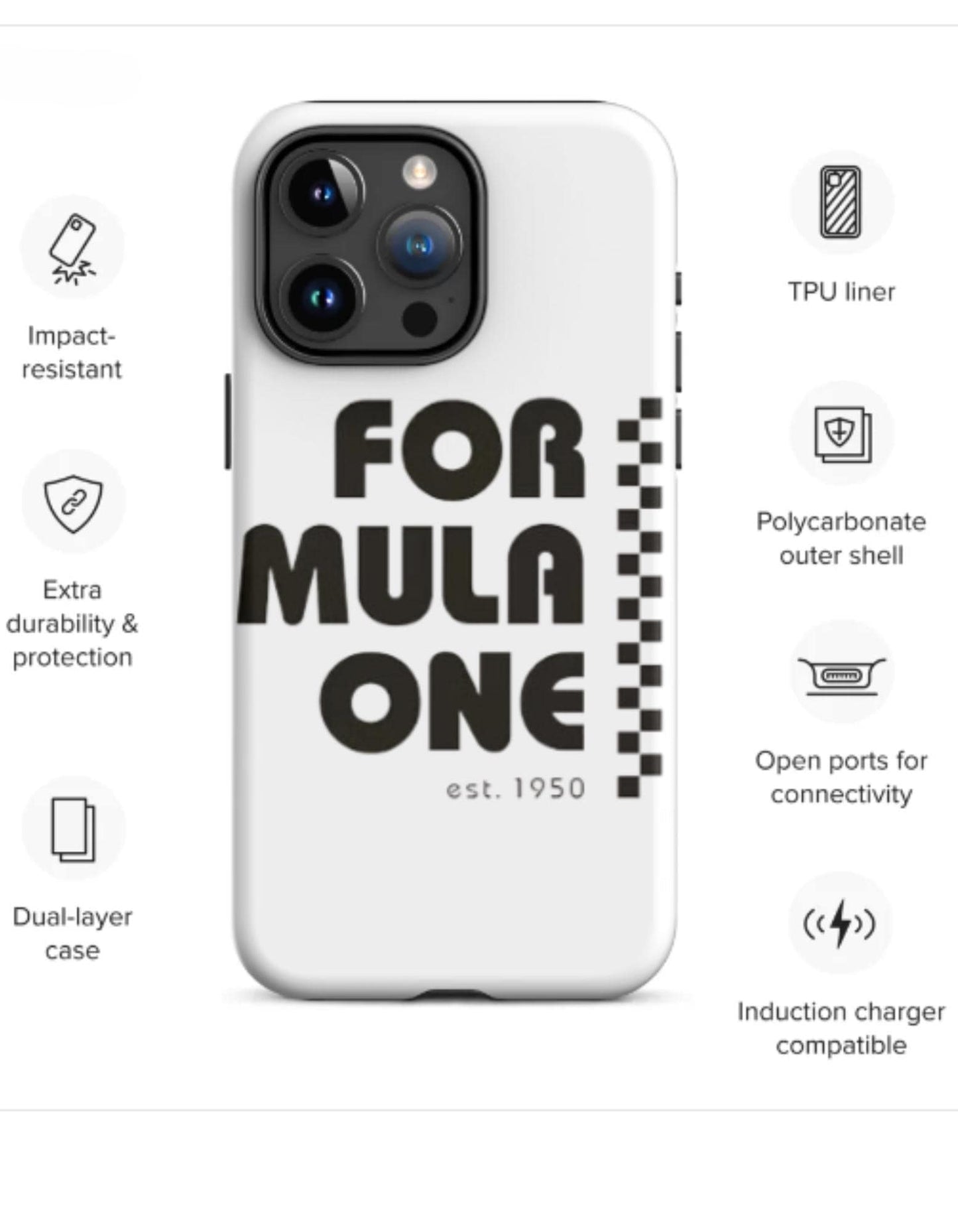 Formula One est 1950 Tough Case for iPhone®, F1 Racing, Formula One, F1 Gifts, F1 Accessories, Phone Cases, Phone Accessories