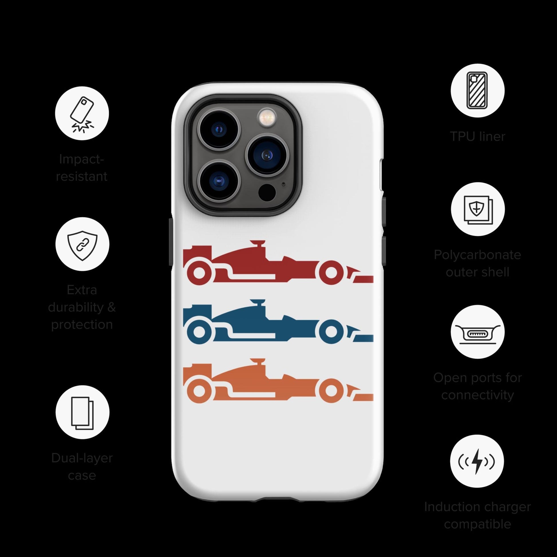 Formula One Race Cars Tough Case for iPhone® - Formula 1 iPhone Case, RedBull F1, McLaren F1, Ferrari F1, F1 Gifts, F1 Accessories