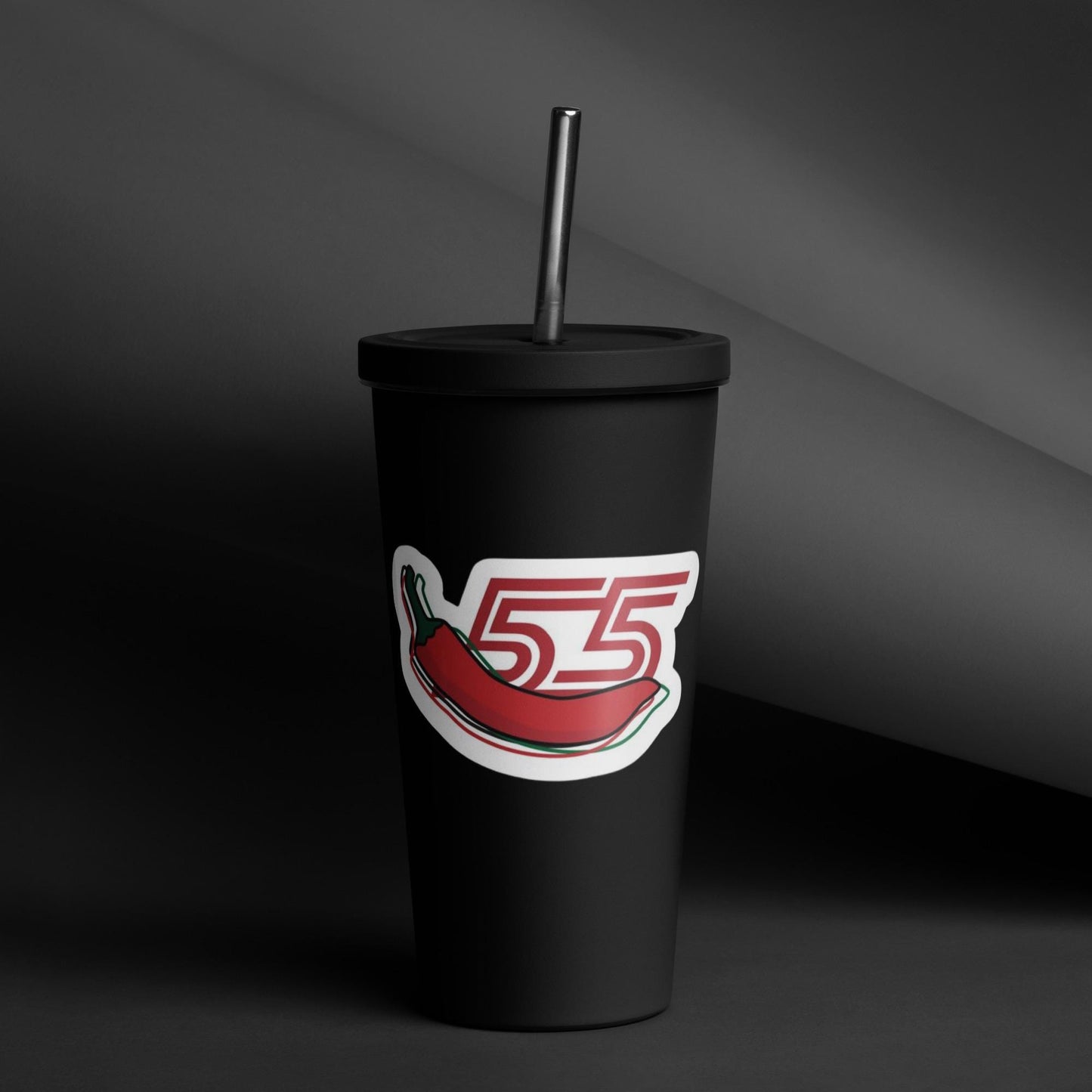 Sainz 55 Chili Pepper 20oz Insulated Tumbler with a Straw - Carlos Sainz Formula 1, Ferrari F1 Tumbler, Formula 1 Insulated Cup, F1 Gifts