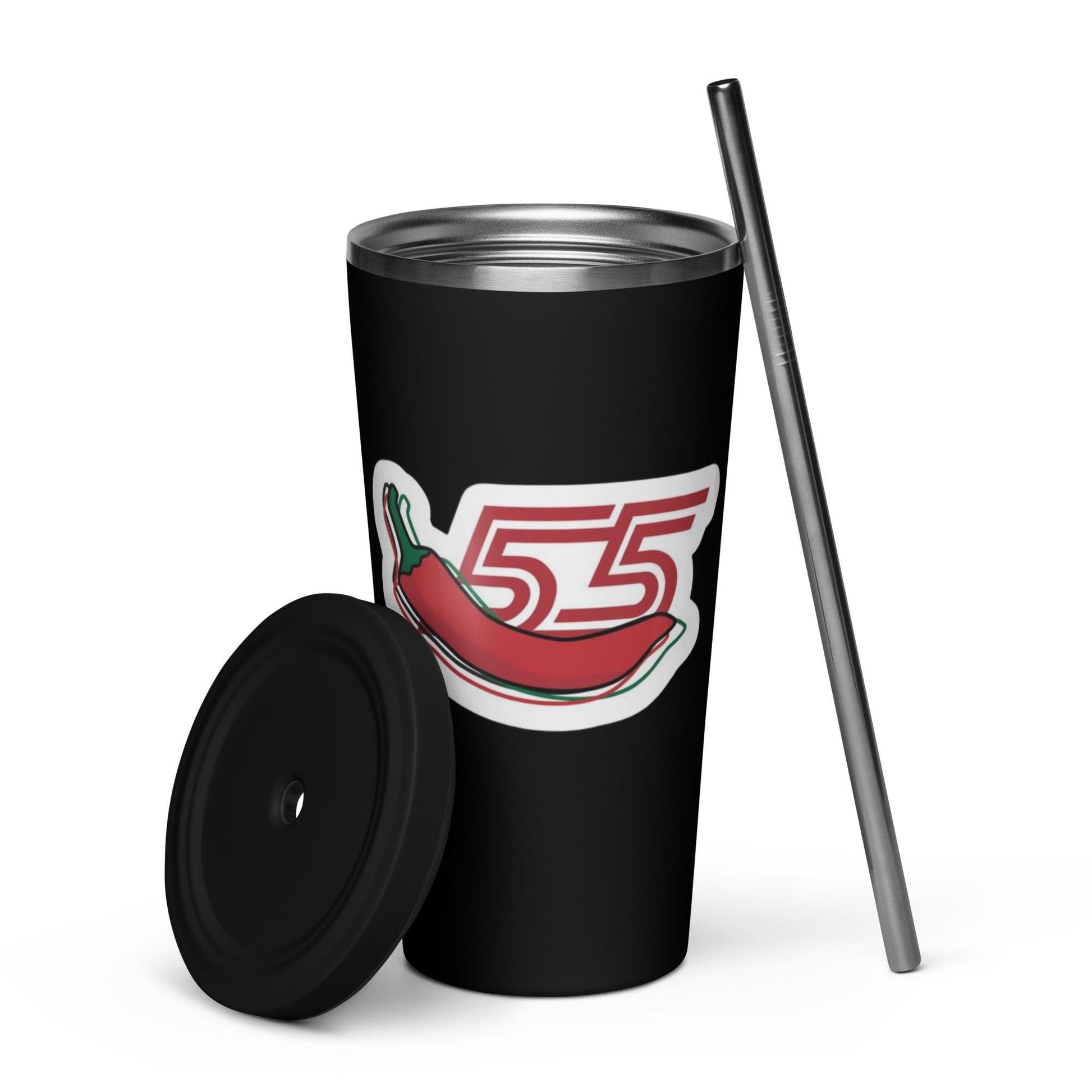 Sainz 55 Chili Pepper 20oz Insulated Tumbler with a Straw - Carlos Sainz Formula 1, Ferrari F1 Tumbler, Formula 1 Insulated Cup, F1 Gifts