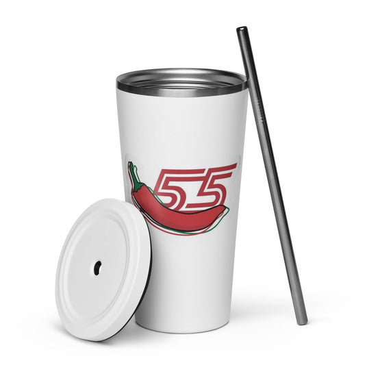 Sainz 55 Chili Pepper 20oz Insulated Tumbler with a Straw - Carlos Sainz Formula 1, Ferrari F1 Tumbler, Formula 1 Insulated Cup, F1 Gifts