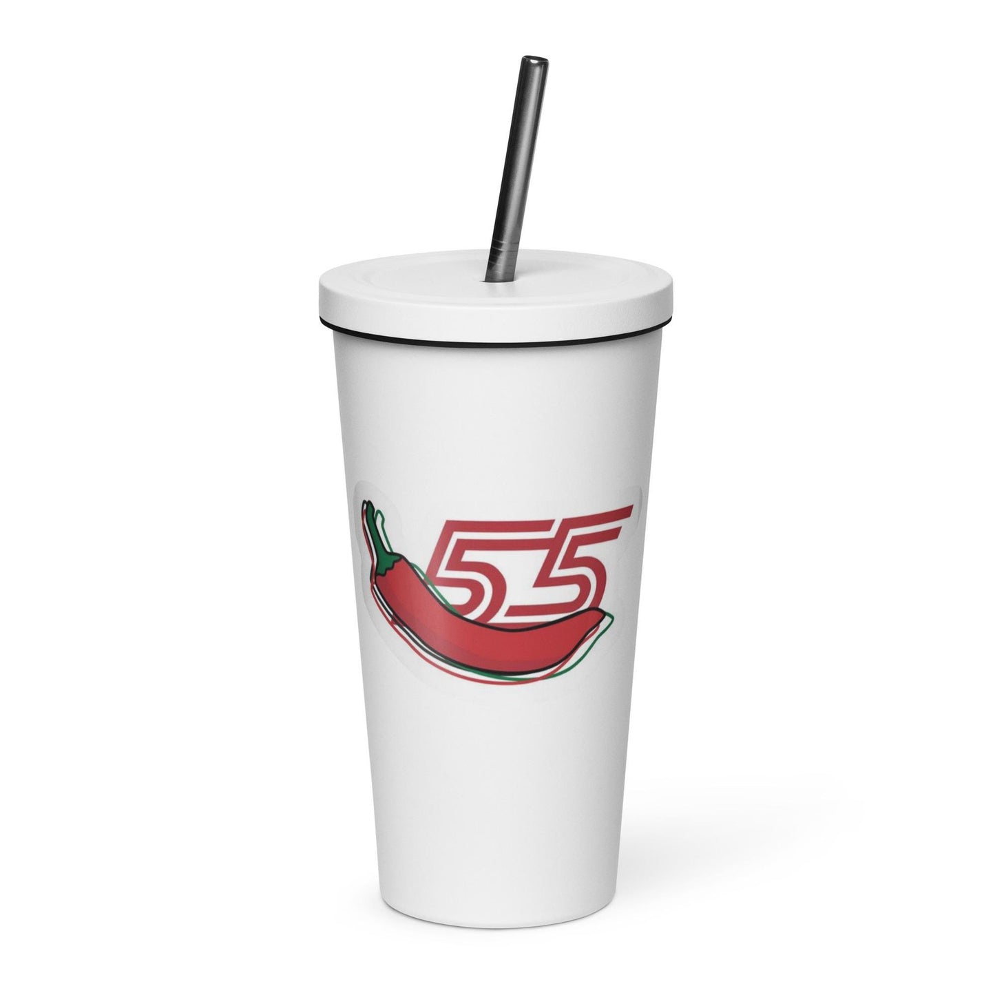 Sainz 55 Chili Pepper 20oz Insulated Tumbler with a Straw - Carlos Sainz Formula 1, Ferrari F1 Tumbler, Formula 1 Insulated Cup, F1 Gifts